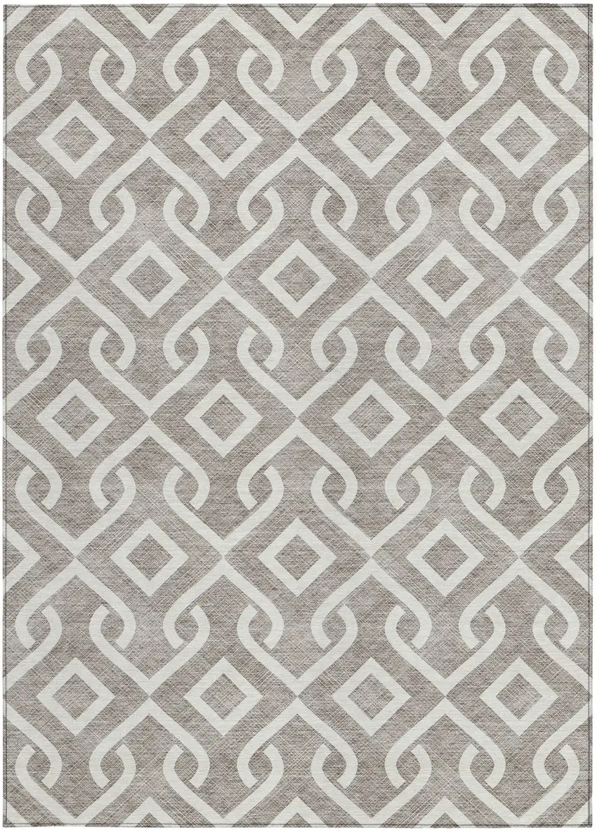 Taupe And Ivory Geometric Washable Indoor Outdoor Area Rug Photo 4