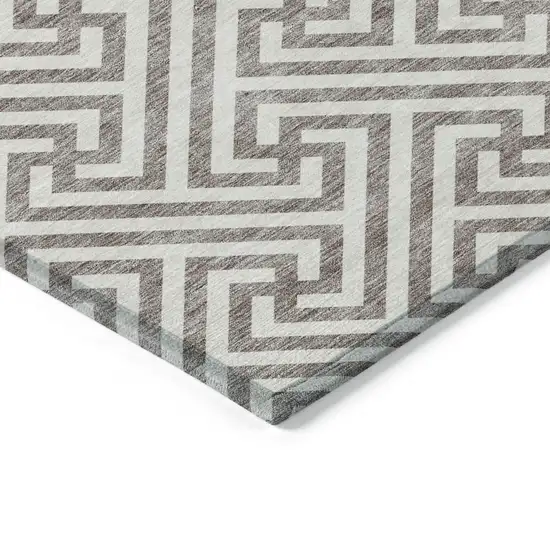 Taupe And Ivory Geometric Washable Indoor Outdoor Area Rug Photo 3