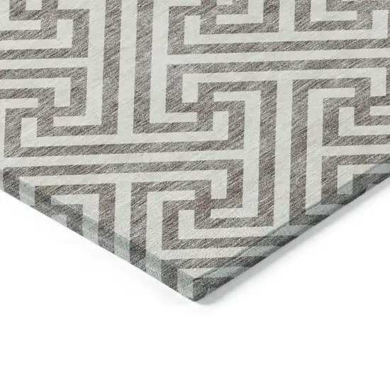 Taupe And Ivory Geometric Washable Indoor Outdoor Area Rug Photo 3