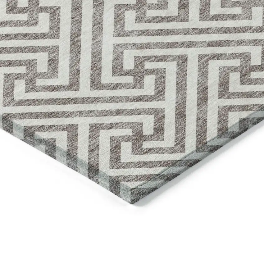Taupe And Ivory Geometric Washable Indoor Outdoor Area Rug Photo 3