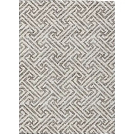 Taupe And Ivory Geometric Washable Indoor Outdoor Area Rug Photo 1