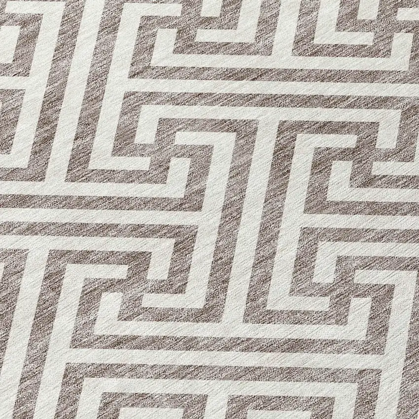 Taupe And Ivory Geometric Washable Indoor Outdoor Area Rug Photo 6