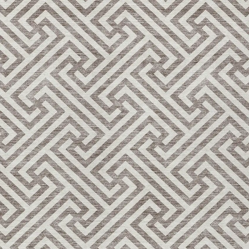 Taupe And Ivory Geometric Washable Indoor Outdoor Area Rug Photo 5