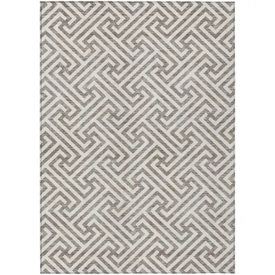 Taupe And Ivory Geometric Washable Indoor Outdoor Area Rug Photo 1