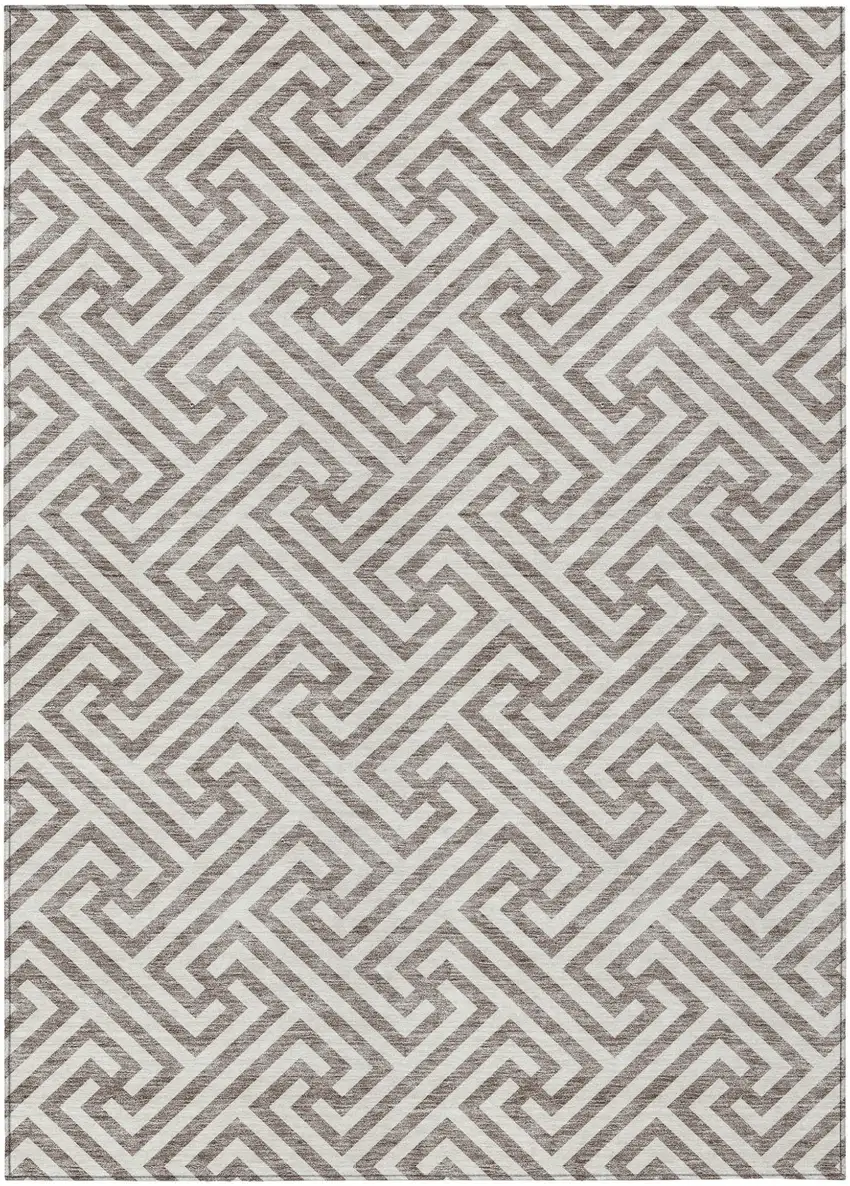Taupe And Ivory Geometric Washable Indoor Outdoor Area Rug Photo 1