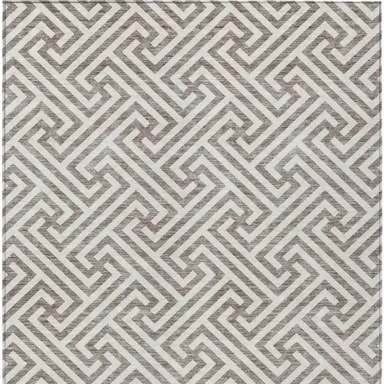 Taupe And Ivory Geometric Washable Indoor Outdoor Area Rug Photo 6