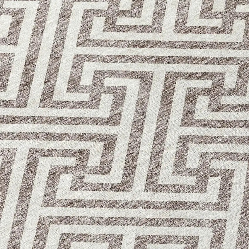 Taupe And Ivory Geometric Washable Indoor Outdoor Area Rug Photo 5