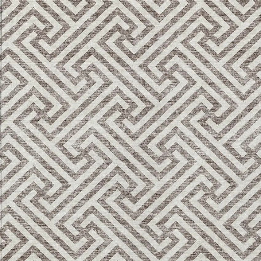 Taupe And Ivory Geometric Washable Indoor Outdoor Area Rug Photo 5
