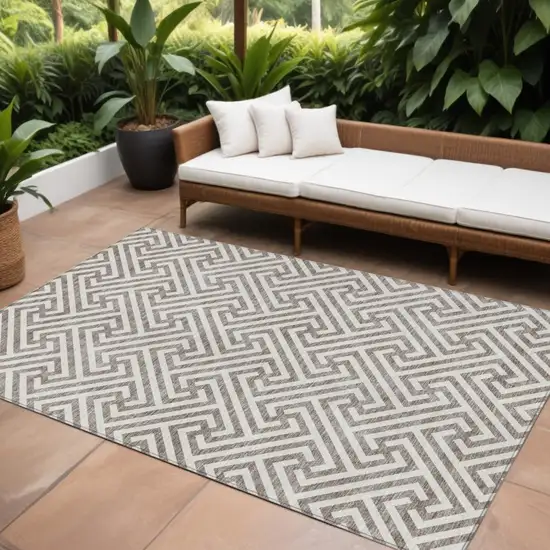 Taupe And Ivory Geometric Washable Indoor Outdoor Area Rug Photo 1
