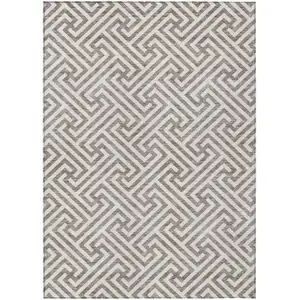 Photo of Taupe And Ivory Geometric Washable Indoor Outdoor Area Rug