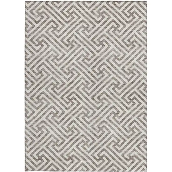 Taupe And Ivory Geometric Washable Indoor Outdoor Area Rug Photo 5