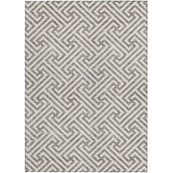 Taupe And Ivory Geometric Washable Indoor Outdoor Area Rug Photo 5