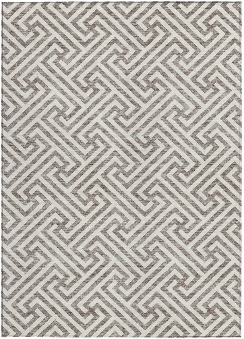 Taupe And Ivory Geometric Washable Indoor Outdoor Area Rug Photo 5