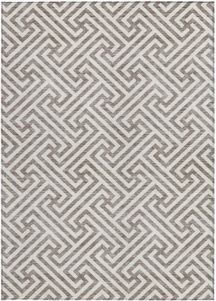 Taupe And Ivory Geometric Washable Indoor Outdoor Area Rug Photo 5