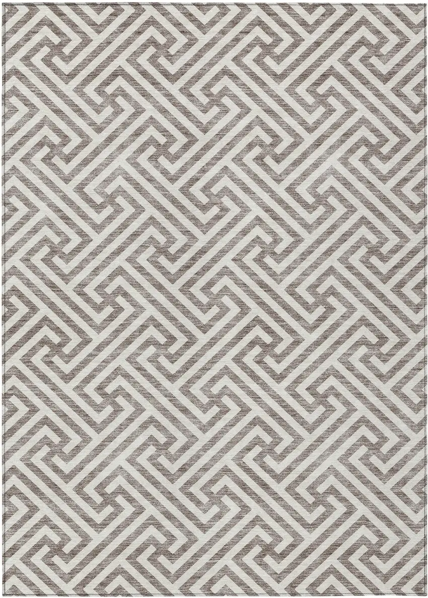 Taupe And Ivory Geometric Washable Indoor Outdoor Area Rug Photo 2