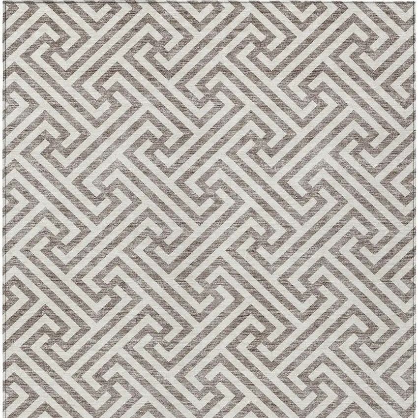 Taupe And Ivory Geometric Washable Indoor Outdoor Area Rug Photo 7