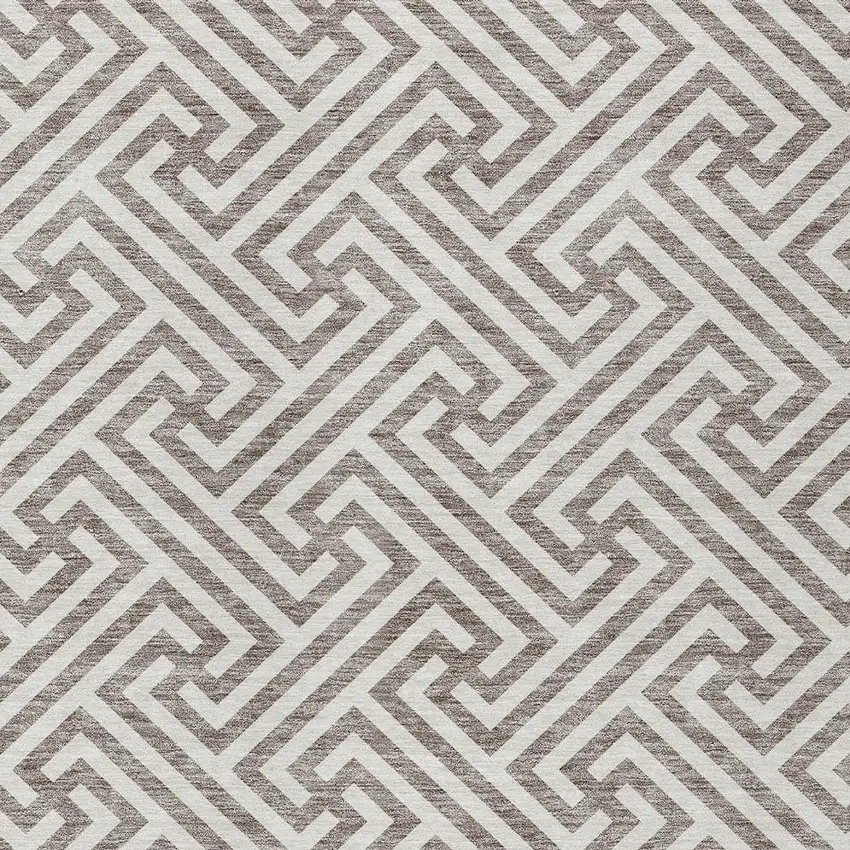 Taupe And Ivory Geometric Washable Indoor Outdoor Area Rug Photo 5