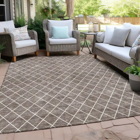 Taupe And Ivory Geometric Washable Indoor Outdoor Area Rug Photo 8