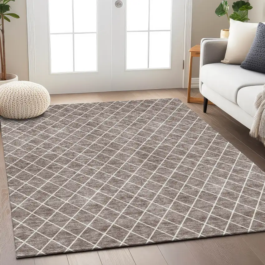 Taupe And Ivory Geometric Washable Indoor Outdoor Area Rug Photo 9