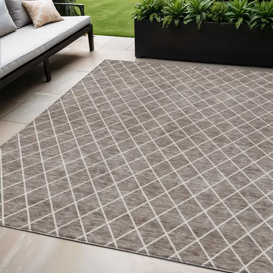 Taupe And Ivory Geometric Washable Indoor Outdoor Area Rug Photo 1