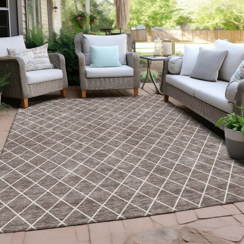 Taupe And Ivory Geometric Washable Indoor Outdoor Area Rug Photo 8