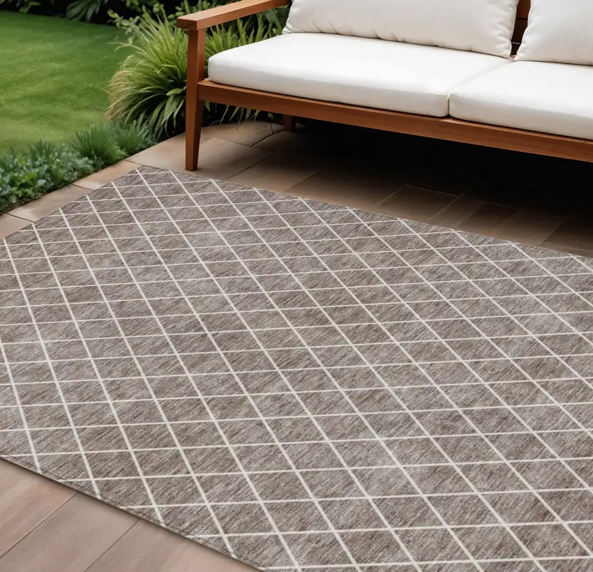Taupe And Ivory Geometric Washable Indoor Outdoor Area Rug Photo 1