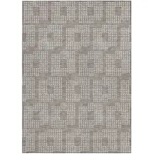 Photo of Taupe And Ivory Geometric Washable Indoor Outdoor Area Rug