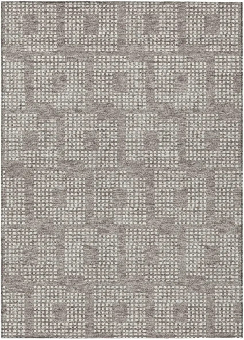 Taupe And Ivory Geometric Washable Indoor Outdoor Area Rug Photo 2