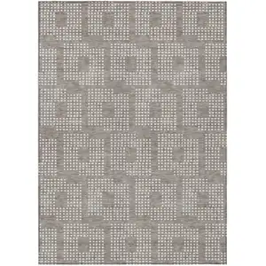 Photo of Taupe And Ivory Geometric Washable Indoor Outdoor Area Rug