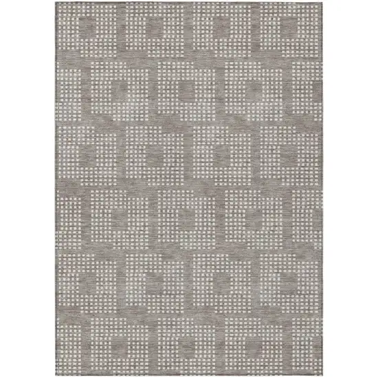Taupe And Ivory Geometric Washable Indoor Outdoor Area Rug Photo 2
