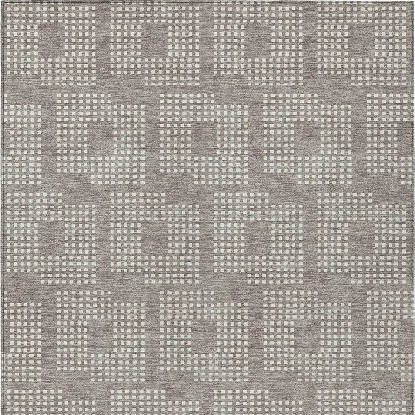Taupe And Ivory Geometric Washable Indoor Outdoor Area Rug Photo 7