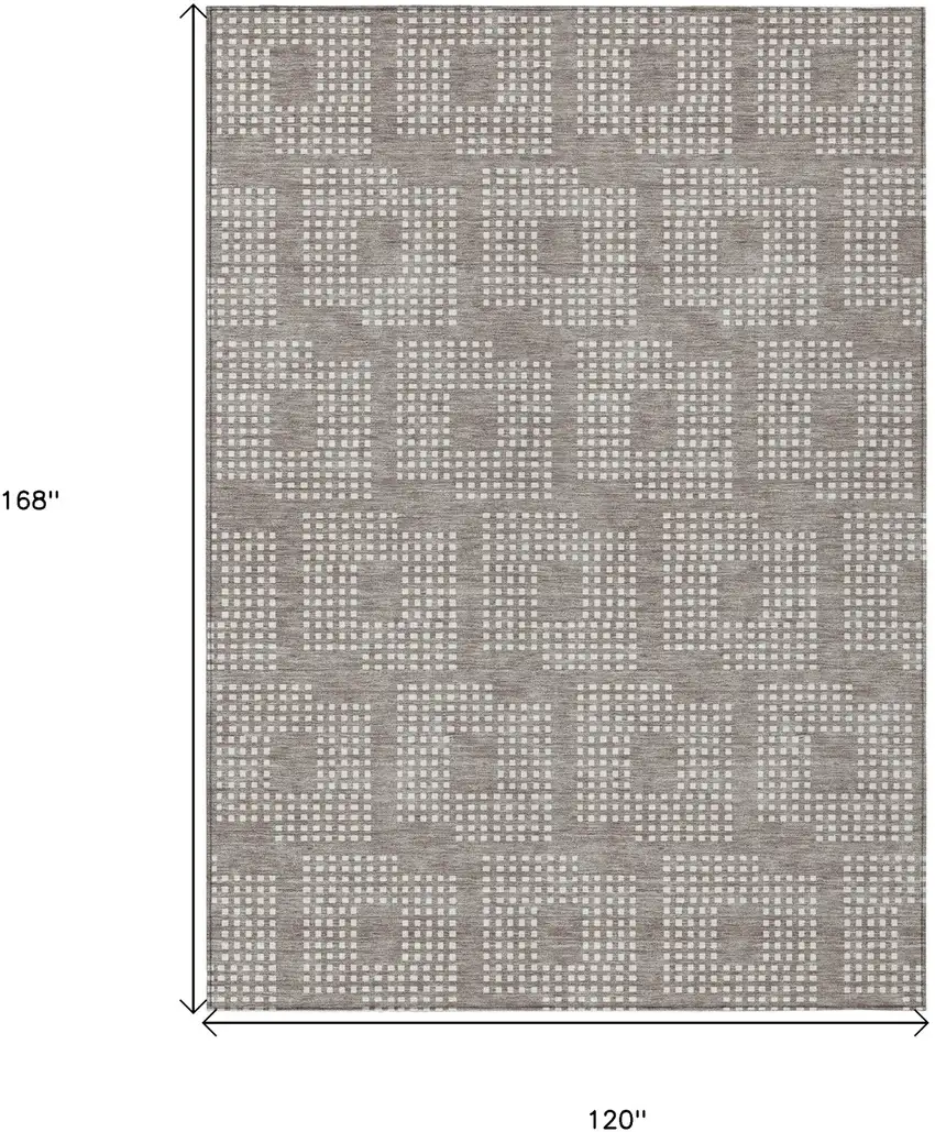 Taupe And Ivory Geometric Washable Indoor Outdoor Area Rug Photo 3