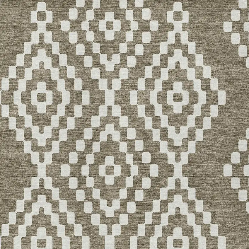 Taupe And Ivory Geometric Washable Indoor Outdoor Area Rug Photo 7