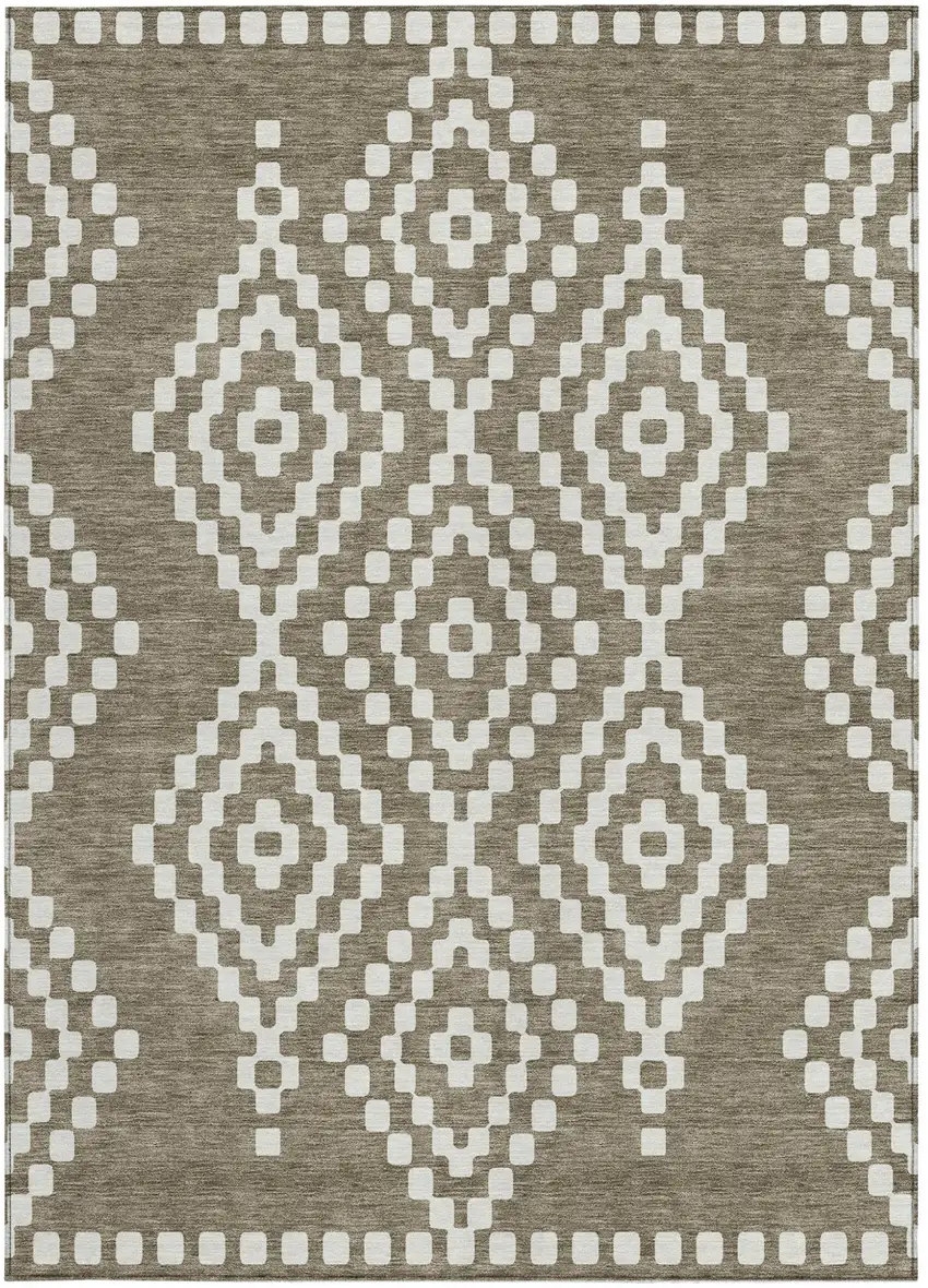 Taupe And Ivory Geometric Washable Indoor Outdoor Area Rug Photo 8