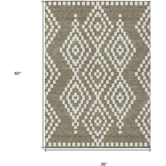 Taupe And Ivory Geometric Washable Indoor Outdoor Area Rug Photo 3