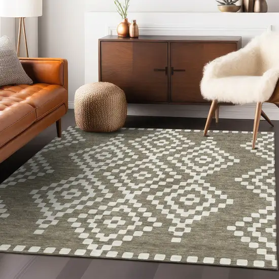 Taupe And Ivory Geometric Washable Indoor Outdoor Area Rug Photo 9
