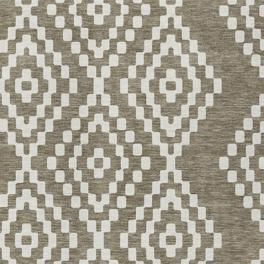 Taupe And Ivory Geometric Washable Indoor Outdoor Area Rug Photo 7