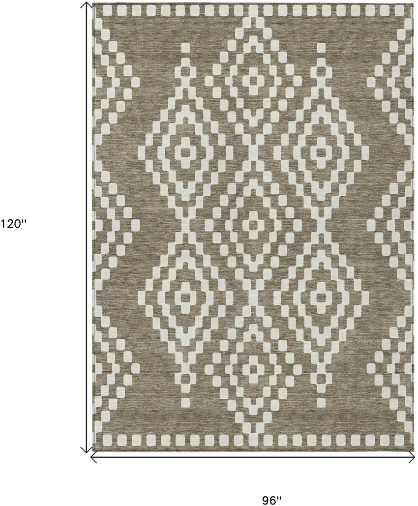 Taupe And Ivory Geometric Washable Indoor Outdoor Area Rug Photo 3