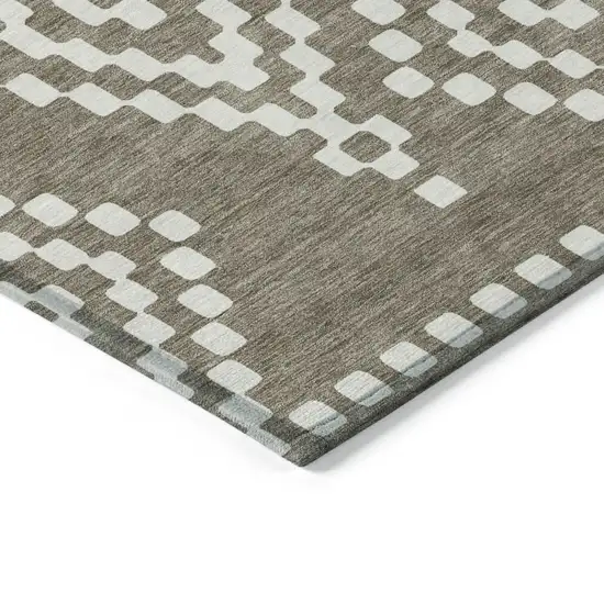 Taupe And Ivory Geometric Washable Indoor Outdoor Area Rug Photo 4