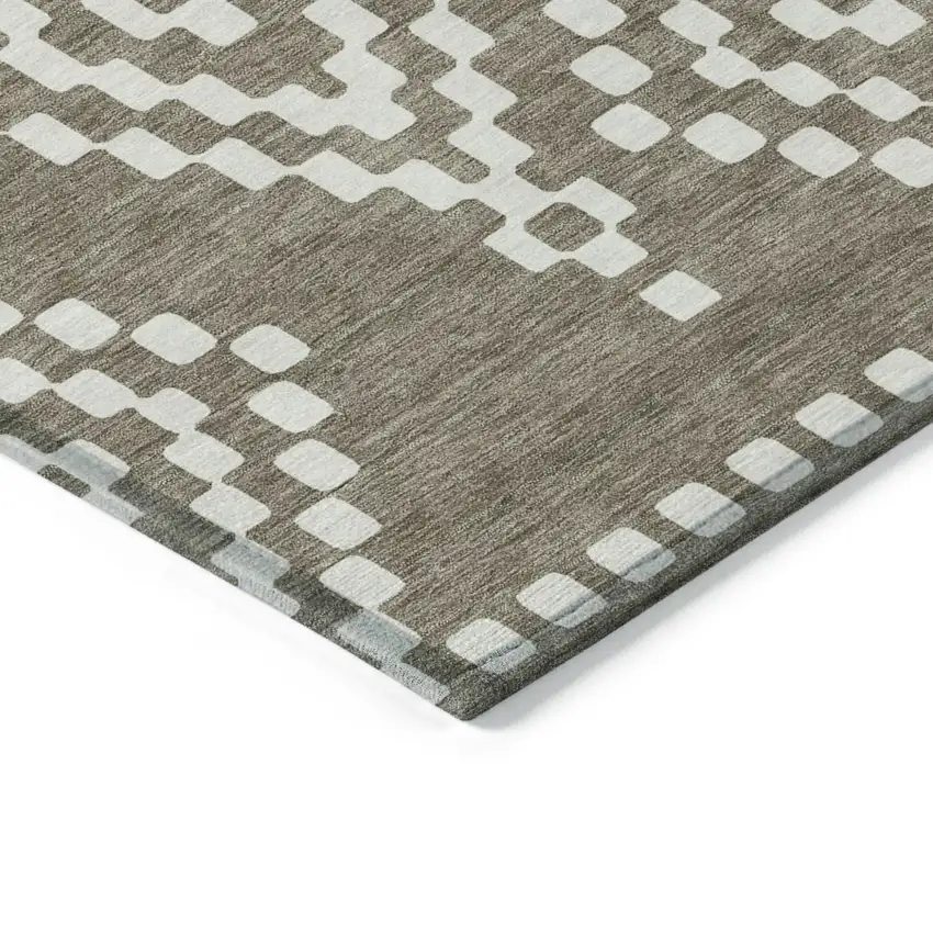 Taupe And Ivory Geometric Washable Indoor Outdoor Area Rug Photo 4