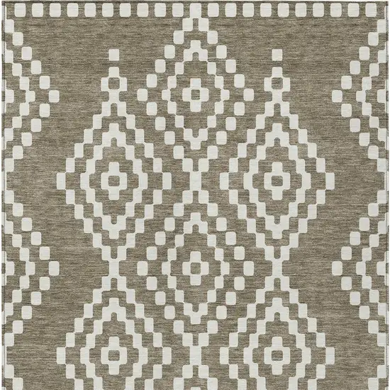 Taupe And Ivory Geometric Washable Indoor Outdoor Area Rug Photo 8