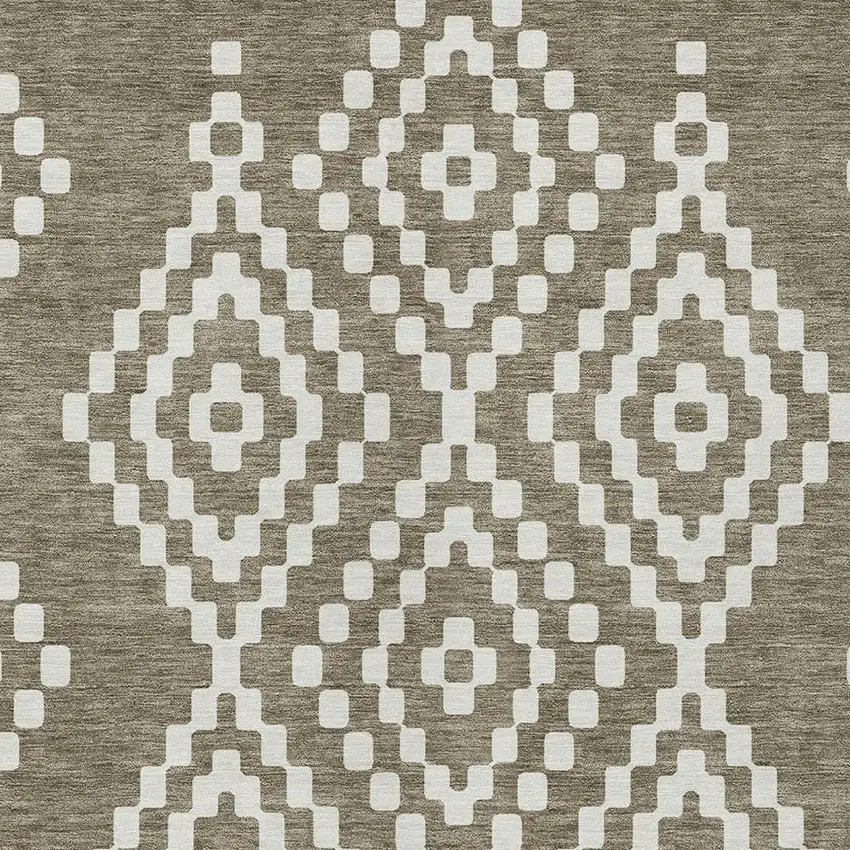 Taupe And Ivory Geometric Washable Indoor Outdoor Area Rug Photo 7