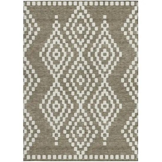 Taupe And Ivory Geometric Washable Indoor Outdoor Area Rug Photo 8