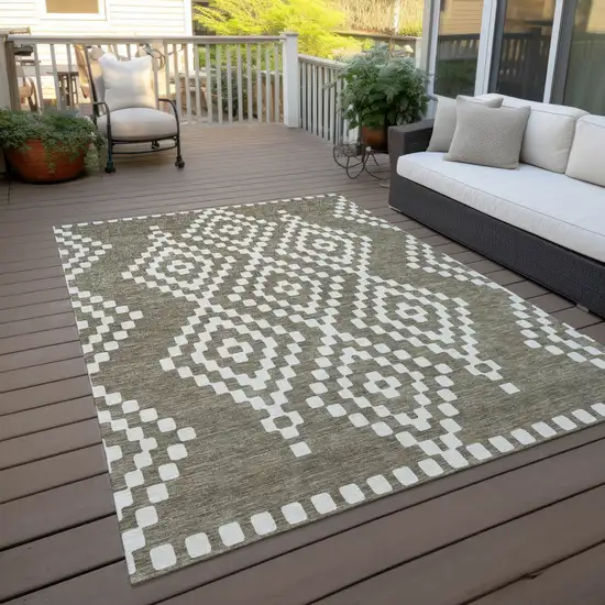 Taupe And Ivory Geometric Washable Indoor Outdoor Area Rug Photo 9