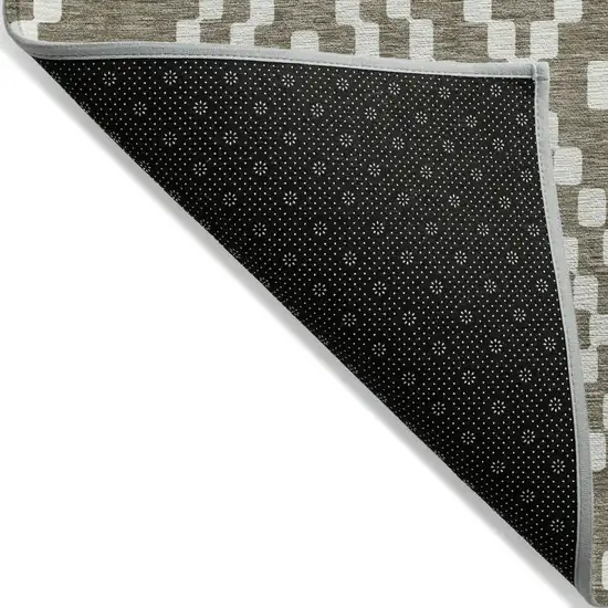 Taupe And Ivory Geometric Washable Indoor Outdoor Area Rug Photo 6