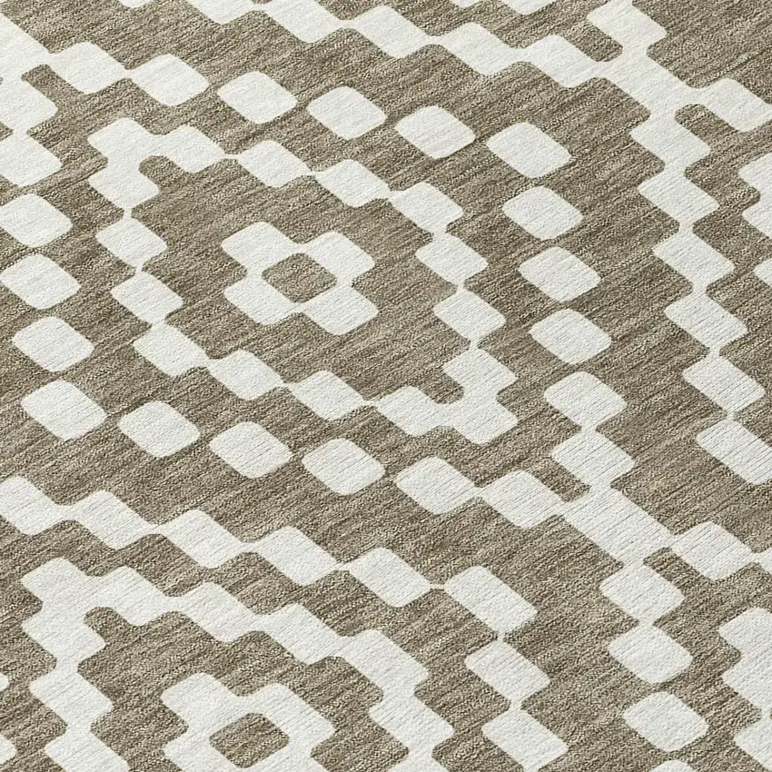 Taupe And Ivory Geometric Washable Indoor Outdoor Area Rug Photo 5