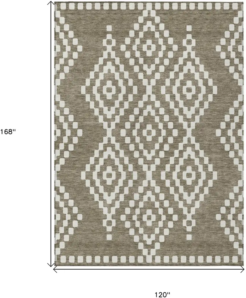 Taupe And Ivory Geometric Washable Indoor Outdoor Area Rug Photo 3