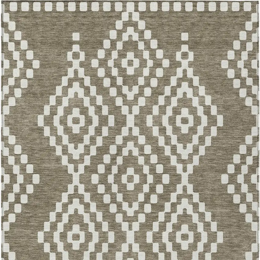 Taupe And Ivory Geometric Washable Indoor Outdoor Area Rug Photo 7