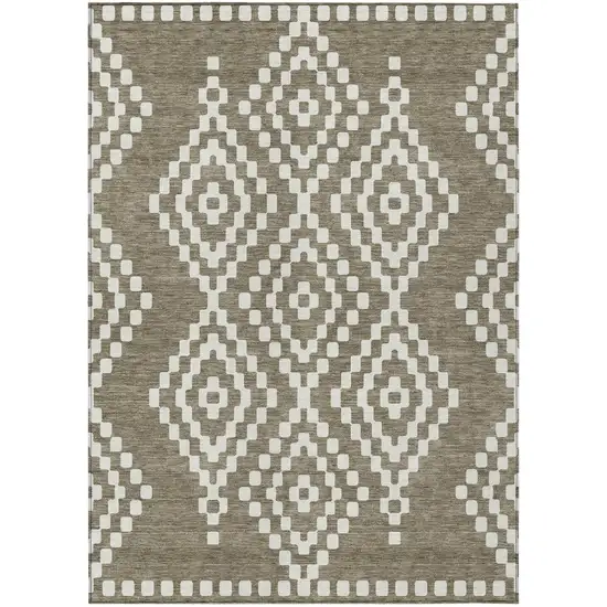 Taupe And Ivory Geometric Washable Indoor Outdoor Area Rug Photo 2