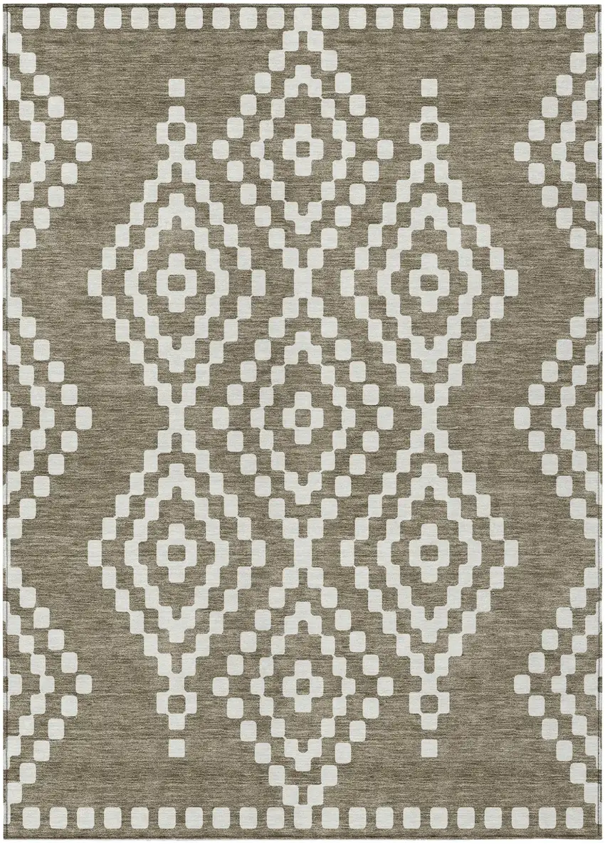 Taupe And Ivory Geometric Washable Indoor Outdoor Area Rug Photo 2